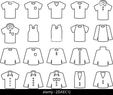 Shirt Icons Black & White Thin Line Set Big Stock Vector