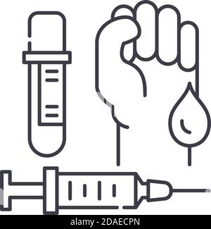 Blood test research icon, linear isolated illustration, thin line vector, web design sign, outline concept symbol with editable stroke on white Stock Vector