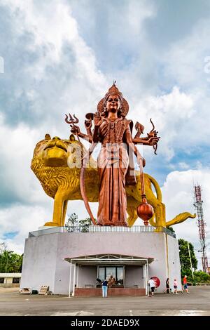 Durga Maa Bhavani statue, 33 m, Hindu goddess figure, pilgrimage site and Hindu temple Lord Shiva, Holy Lake Grand Bassin, Ganga Talao, Mauritius, Africa, Indian Ocean Stock Photo