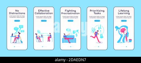 Improving work efficiency onboarding mobile app screen flat vector template Stock Vector