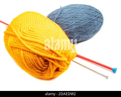Wool and yarn with knitting needle isolated Stock Photo