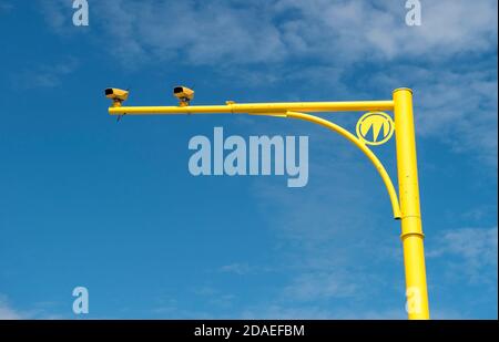 Average speed cameras on the M1 motorway in the Midlands, England. Stock Photo