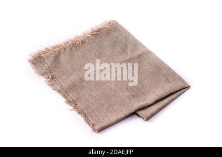 beige dish towel of linen textured isolated on white background Stock Photo