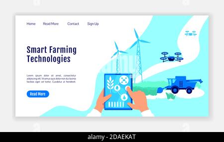 Smart farming technologies homepage Stock Vector