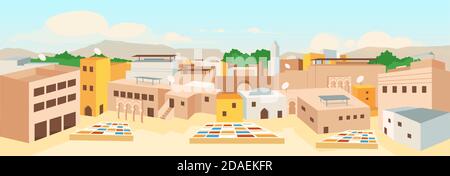 Old arab city flat color vector illustration Stock Vector