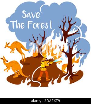 Blazing woods 2D vector web banner, poster Stock Vector