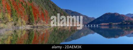 geography / travel, Germany, Bavaria, Lenggries, autumn at Sylvenstein Dam, Fall, Lenggries, Upper Bav, Additional-Rights-Clearance-Info-Not-Available Stock Photo