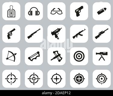 Shooting Range Icons Black & White Flat Design Set Big Stock Vector