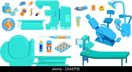 Clinic equipment flat color vector object set Stock Vector