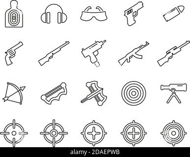 Shooting Range Icons Black & White Thin Line Set Big Stock Vector