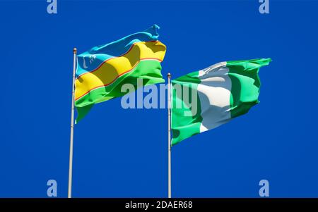 Beautiful national state flags of Karakalpakstan and Pakistan together ...