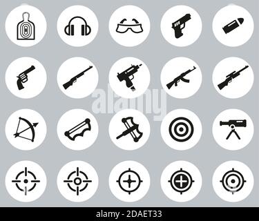 Shooting Range Icons Black & White Flat Design Circle Set Big Stock Vector