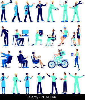 Industrial employees flat color vector faceless character set Stock Vector