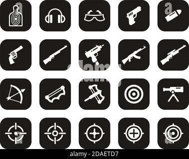 Shooting Range Icons White On Black Flat Design Set Big Stock Vector