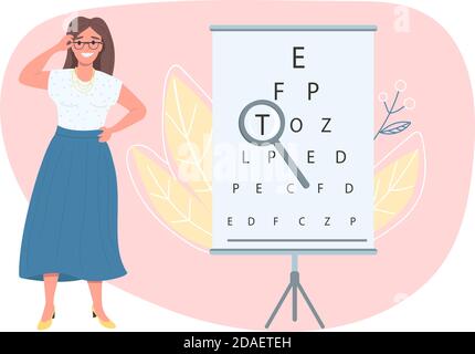 Optician female patient flat color vector faceless character Stock Vector