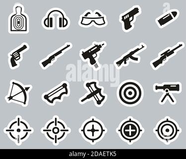 Shooting Range Icons Black & White Sticker Set Big Stock Vector