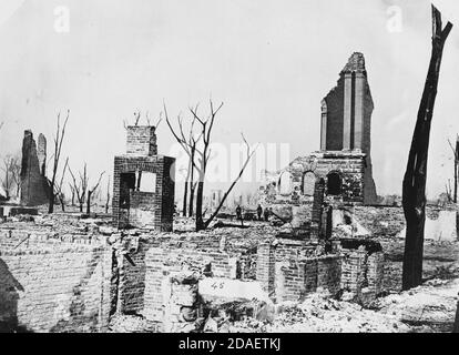 Ruins of the Chicago Historical Society library building after the Chicago Fire of 1871, Chicago, Illinois. Stock Photo