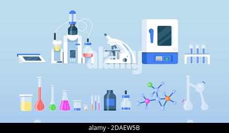 Laboratory equipment flat color vector objects set Stock Vector