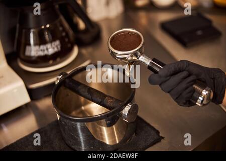 The way of making tasty hot beverage in the cafe Stock Photo