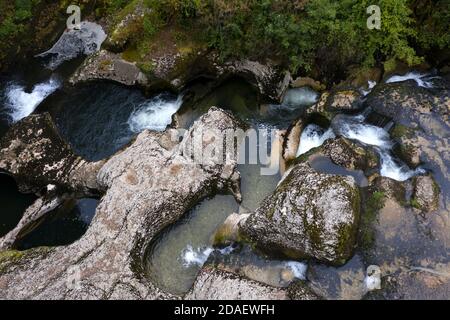 Aerial view of giant's cauldron in Saint-Germain-de-Joux, France Stock Photo