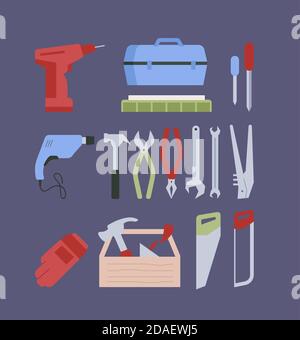 Work tools flat color vector objects set Stock Vector