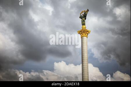 KIEV, UKRAINE - May 08, 2017: Independence Monument is a victory column located on Maidan Nezalezhnosti (Independence Square) in Kiev and is commemora Stock Photo