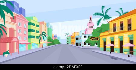 Cuba city life flat color vector illustration Stock Vector