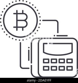 Bitcoin calculator icon, linear isolated illustration, thin line vector, web design sign, outline concept symbol with editable stroke on white Stock Vector
