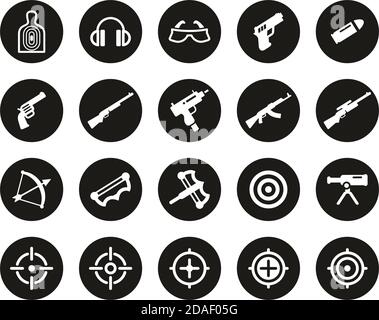 Shooting Range Icons White On Black Flat Design Circle Set Big Stock Vector