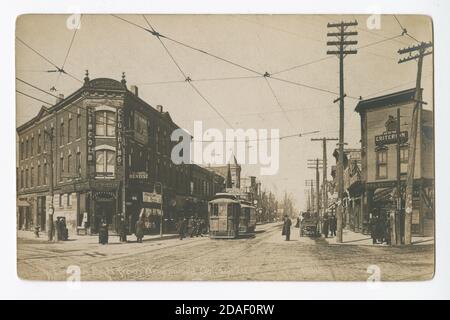 View of Lincoln Avenue, north from Wrightwood Avenue, Chicago, Illinois, circa 1910. Stock Photo