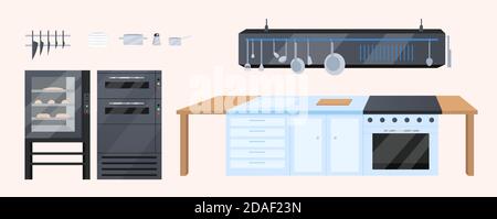 Kitchen furniture flat color vector objects set Stock Vector
