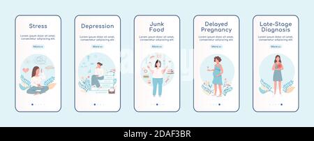 Women problem onboarding mobile app screen flat vector template Stock Vector