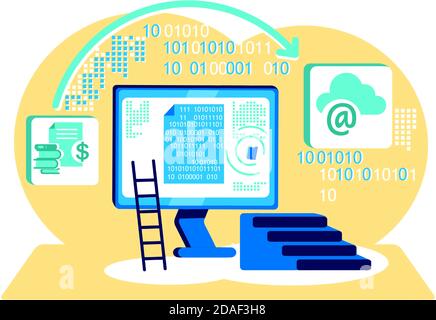 Processing binary code flat concept vector illustration Stock Vector