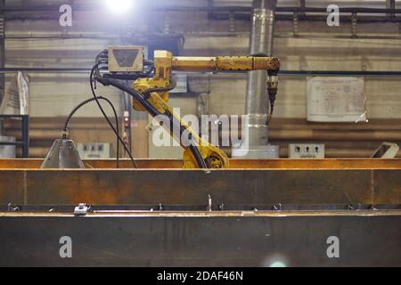 Robot welding is welding assembly automotive part in factory Stock Photo