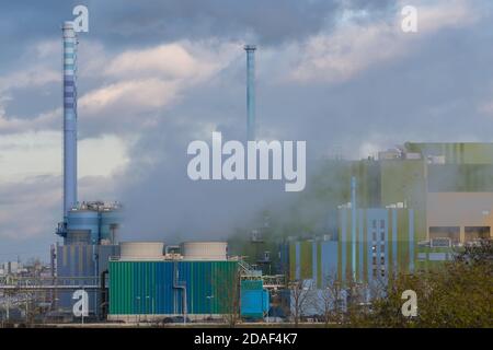 Production facilities of an industrial area in the west of Frankfurt am Main, Hesse, Germany Stock Photo