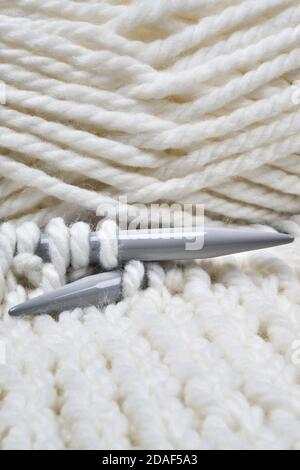 white wool knitted with spokes Stock Photo