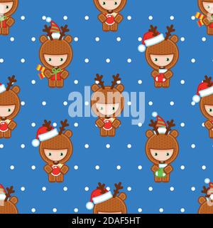 Cute deers holding gifts seamless pattern tile Stock Vector