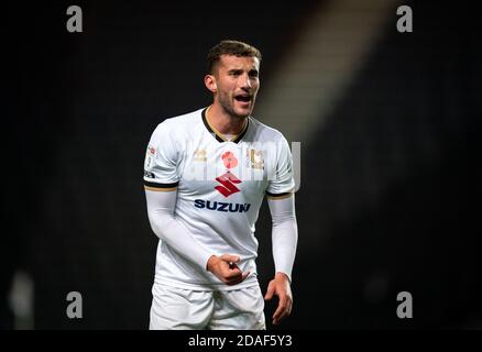 Milton Keynes, UK. 11th Nov, 2020. Baily Cargill of MK Dons during the EFL Trophy ' match played behind closed doors between MK Dons and Southampton U21 at stadium:mk, Milton Keynes, England on 11 November 2020. Photo by Andy Rowland. Credit: PRiME Media Images/Alamy Live News Stock Photo