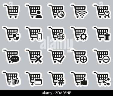 Shopping & Online Shopping Icons Black & White Sticker Set Big Stock Vector