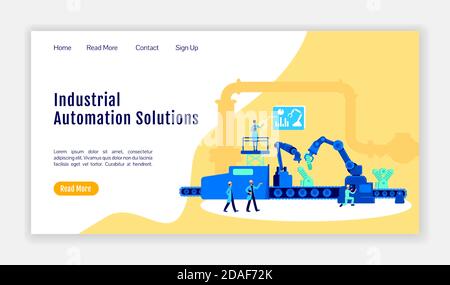 Industrial automation solutions landing page flat color vector template Stock Vector