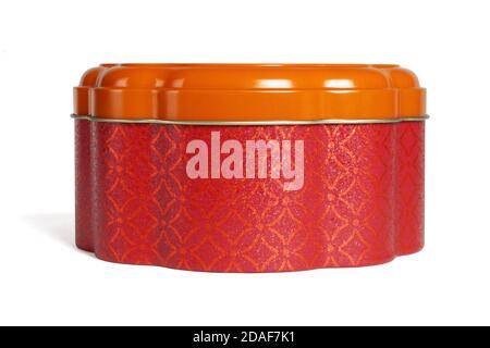 Chinese New Year Metal Gift Box for Cookies on White Background Stock Photo
