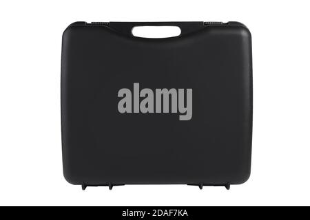 Black Plastic Storage Box for Do It Yourself Tools on White Background Stock Photo