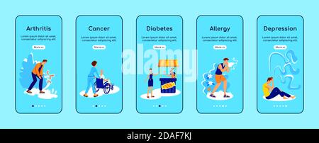 Chronic diseases onboarding mobile app screen flat vector template Stock Vector