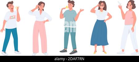 Five senses flat color vector faceless character set Stock Vector