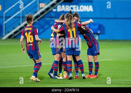 FC Barcelona team celebrating a goal during the Women&#039;s Spanish championship, la Liga Iberdrola football match between FC Barcelona and Atletic P Stock Photo