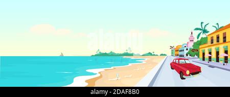 Cuba beaches flat color vector illustration Stock Vector