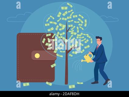 Businessman watering money tree flat concept vector illustration Stock Vector