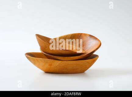 Empty handcrafted natural wood bowls Stock Photo