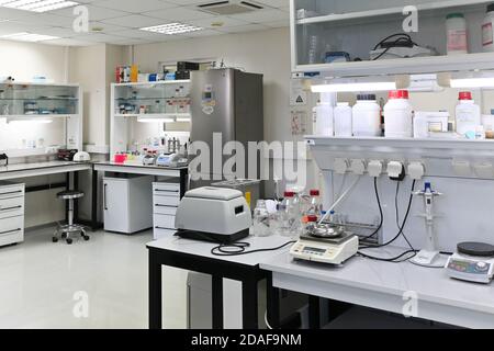 In a scientific biological laboratory. Laboratory room with furniture and instruments. Stock Photo
