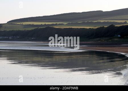 Croy Shore, Ayrshire, Scotland, Early morning light illuminates the beach at Croy as seen from Culzean Castle Stock Photo